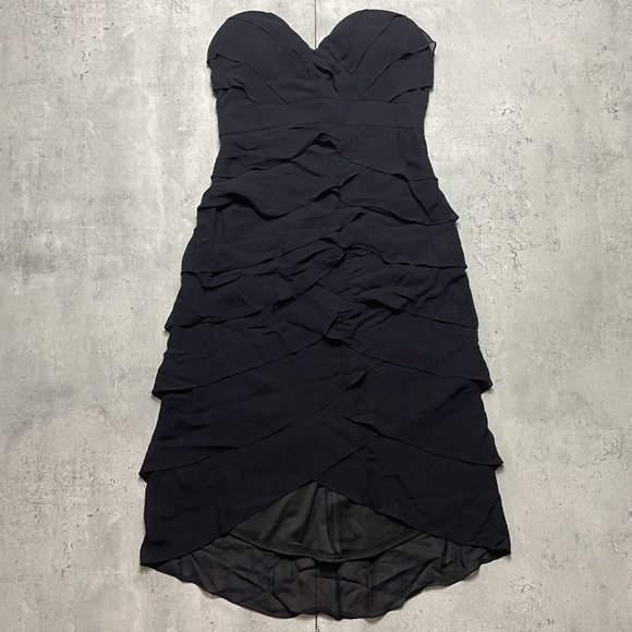 TADASHI Collection Size 6 Black Ruffle Pleated Silk Chiffon Formal Event Dress - Picture 1 of 9